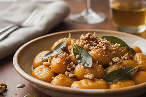 Aksamitne Gnocchi Dyniowe z Masłem Szałwiowym i Prażonymi Orzechami