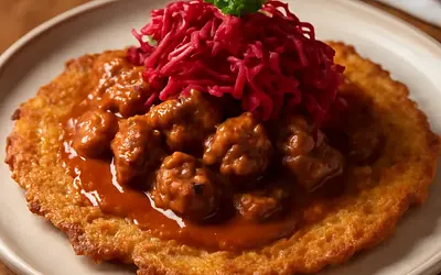Hungarian Cake with Beef Goulash and Beets