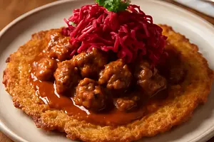 Hungarian Cake with Beef Goulash and Beets