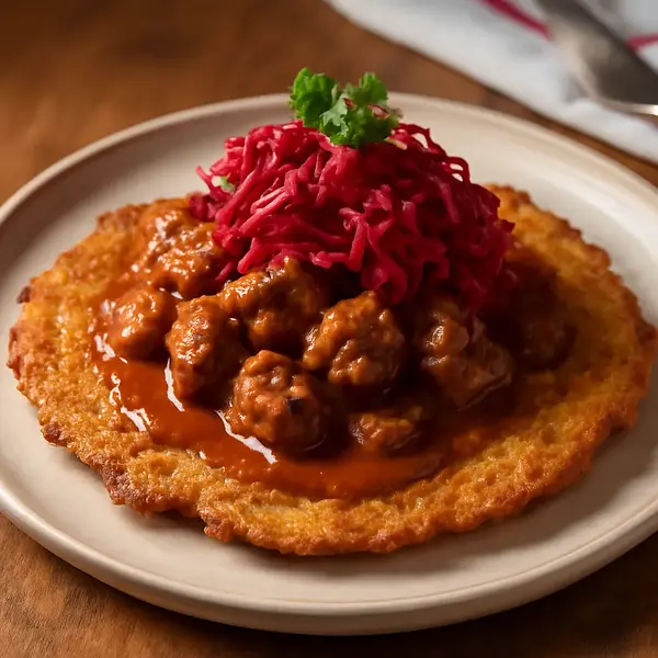 Hungarian Cake with Beef Goulash and Beets