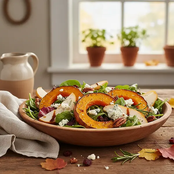 Jesienna Sałatka z Pieczoną Dynią, Gruszką i Serem Gorgonzola