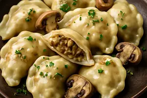 Dumplings with cabbage and mushrooms