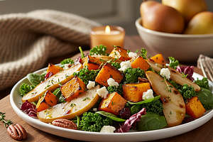 Jesienna Sałatka z Pieczoną Dynią, Gruszką i Serem Gorgonzola