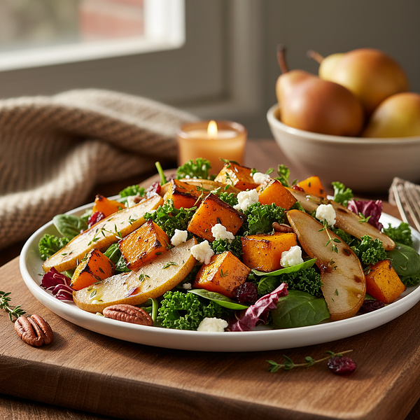 Jesienna Sałatka z Pieczoną Dynią, Gruszką i Serem Gorgonzola