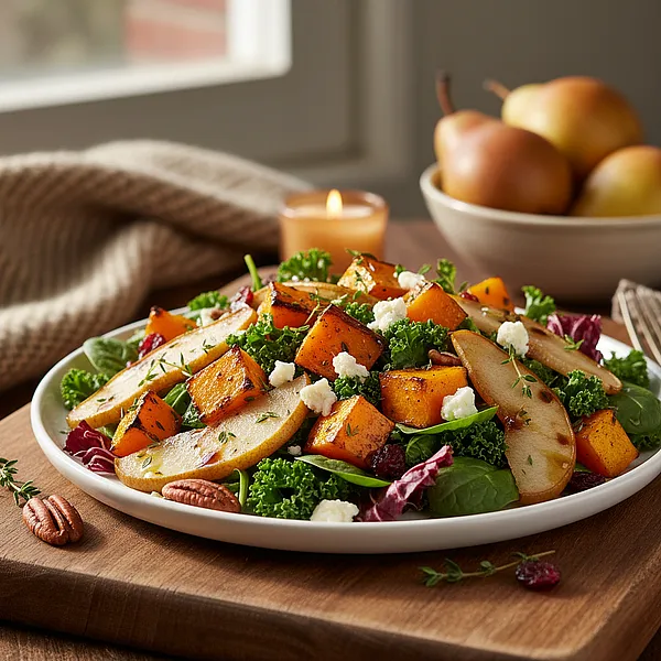 Jesienna Sałatka z Pieczoną Dynią, Gruszką i Serem Gorgonzola