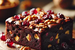 Wilgotne brownie z żurawiną, orzechami włoskimi i nutą pomarańczy
