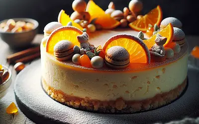 Marciński cheesecake in my version — marzipan-orange cheesecake on a crumbly base