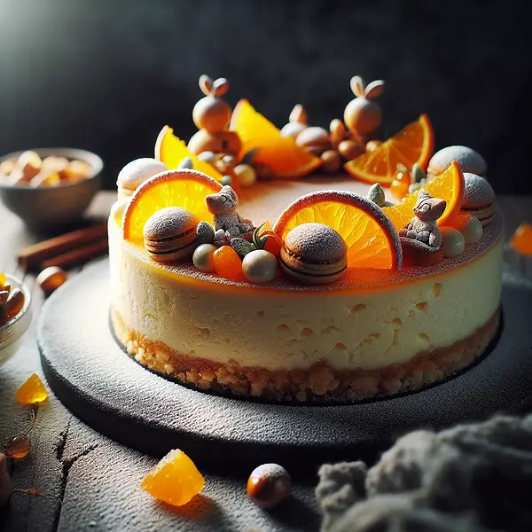 Marciński cheesecake in my version — marzipan-orange cheesecake on a crumbly base