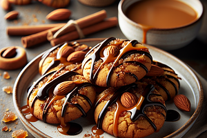 Spiced cookies with almond-caramel filling coated in dark chocolate