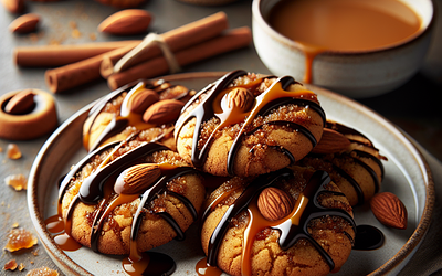 Spiced cookies with almond-caramel filling coated in dark chocolate