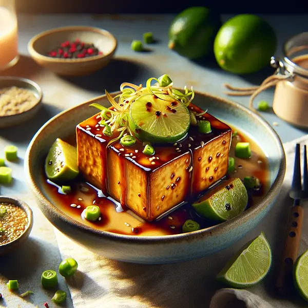 Tofu przemiana życia — karmelizowane tofu miso-limonkowe z sosem tahini
