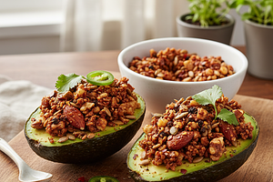 Keto Avocado 'Boats' with Spicy Nut and Seed Filling