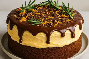 Christmas Gingerbread Cake with Orange-Cream Cheese Frosting and Chocolate Glaze