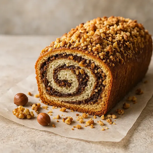 Nutty Chocolate Squirrel Roll (sweet, marbled cake with crumble)
