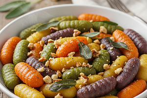 Rainbow Pumpkin Gnocchi with Sage Butter and Crunchy Nuts