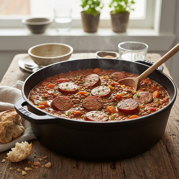 Jednogarnkowa Soczewica Obozowicza z Wędzoną Kiełbasą