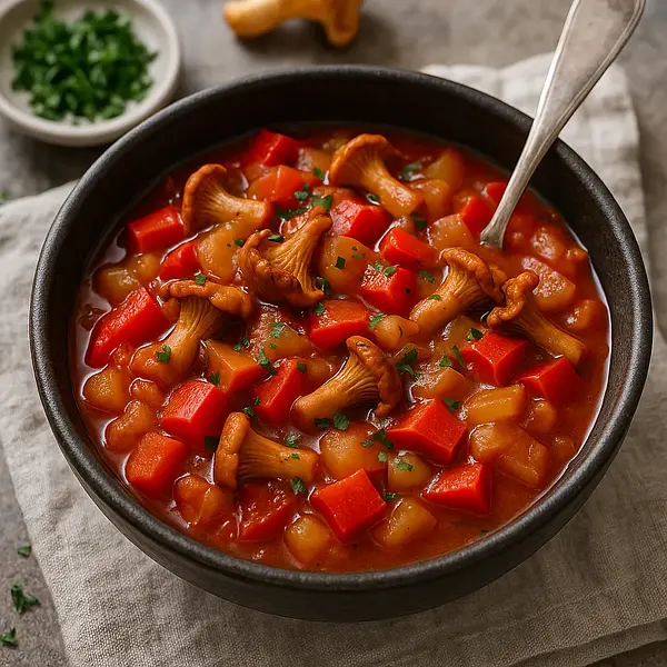 Wegańskie leczo z kurkami i wędzoną nutą