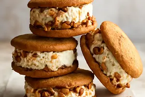 Caramel-Nut Ice Cream Sandwiches with Browned Butter Cookies