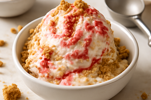 Creamy No-Churn Strawberry Swirl Ice Cream with Cookie Crumble