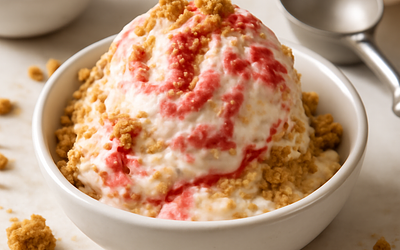 Creamy No-Churn Strawberry Swirl Ice Cream with Cookie Crumble