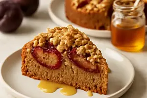 Spiced Plum Cake with Butter-Honey Crumble
