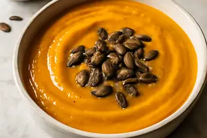 Pumpkin cream soup with roasted seeds