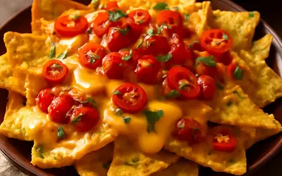 Spicy nachos with cheese and salsa sauce