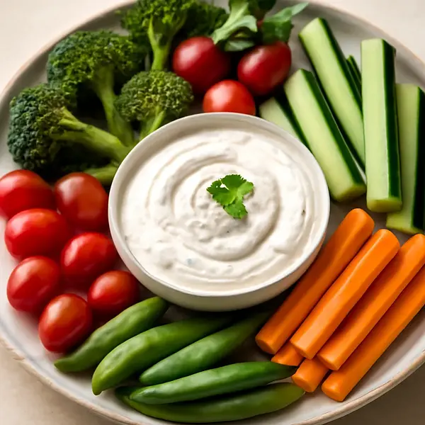 Raw vegetables with yogurt dip (vegan)