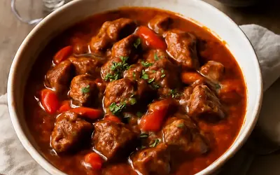 Beef goulash with red wine (Hungarian style)