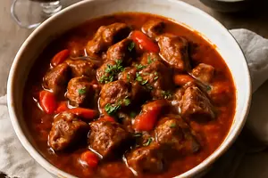 Beef goulash with red wine (Hungarian style)
