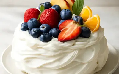 Pavlova with seasonal fruits