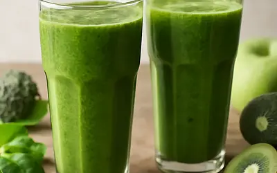 Green smoothie in tall glasses