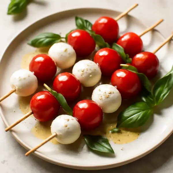 Skewers with mozzarella and cherry tomatoes