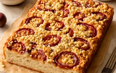 Quick Plum-Cardamom Yeast Cake with Crumble