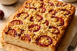 Quick Plum-Cardamom Yeast Cake with Crumble