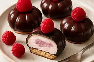 Cloud Delights — vanilla-raspberry cream puffs in a chocolate shell (vegan version)