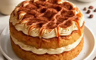 Cappuccino Cake in the Sweet Blog Style — fluffy sponge cake with coffee-mascarpone cream and cappuccino caramel