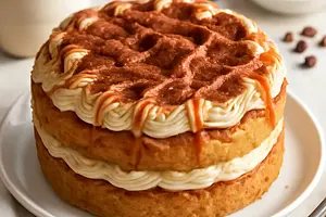 Ciasto Cappuccino w stylu Słodkiego Bloga — puszysty biszkopt z kremem kawowo-mascarpone i karmelem cappuccino