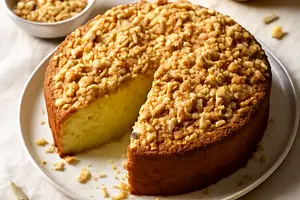 Fluffy lemon-yogurt cake with almond crumble