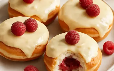 Doughnuts with Raspberry Filling and Lemon-Mascarpone Glaze (Sweet Blog)