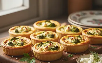 Mini quiche z brokułami i serem feta