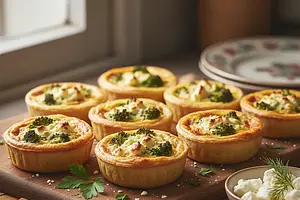 Mini quiche z brokułami i serem feta