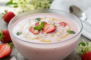 Letnia Fantazja: Chłodnik Truskawkowy na Kokosowym Spodzie z Nutą Kwiatu Bzu