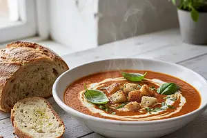 Aksamitny krem z pieczonych pomidorów z nutą świeżej bazylii