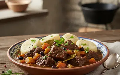 Gulasz z dzika z kluskami śląskimi