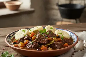 Gulasz z dzika z kluskami śląskimi