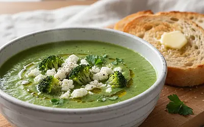 Aksamitny krem z brokułów z serem feta