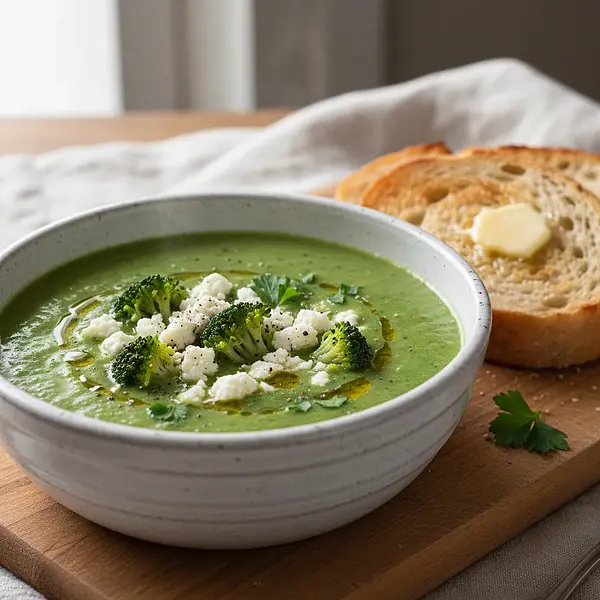Aksamitny krem z brokułów z serem feta