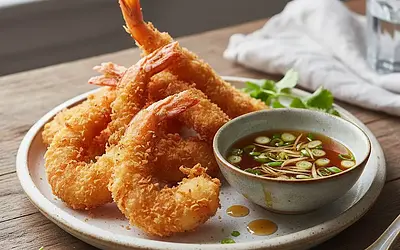 Krewetki w tempurze z sosem sojowo-imbirowym