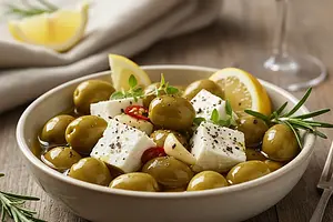 Zielone oliwki marynowane z serem feta
